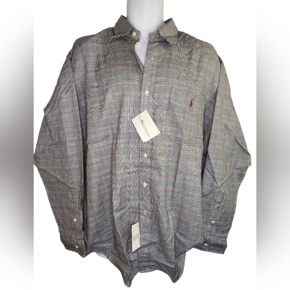 Polo by Ralph Lauren Men's Button-Down Shirt in Red and Blue Glen Plaid